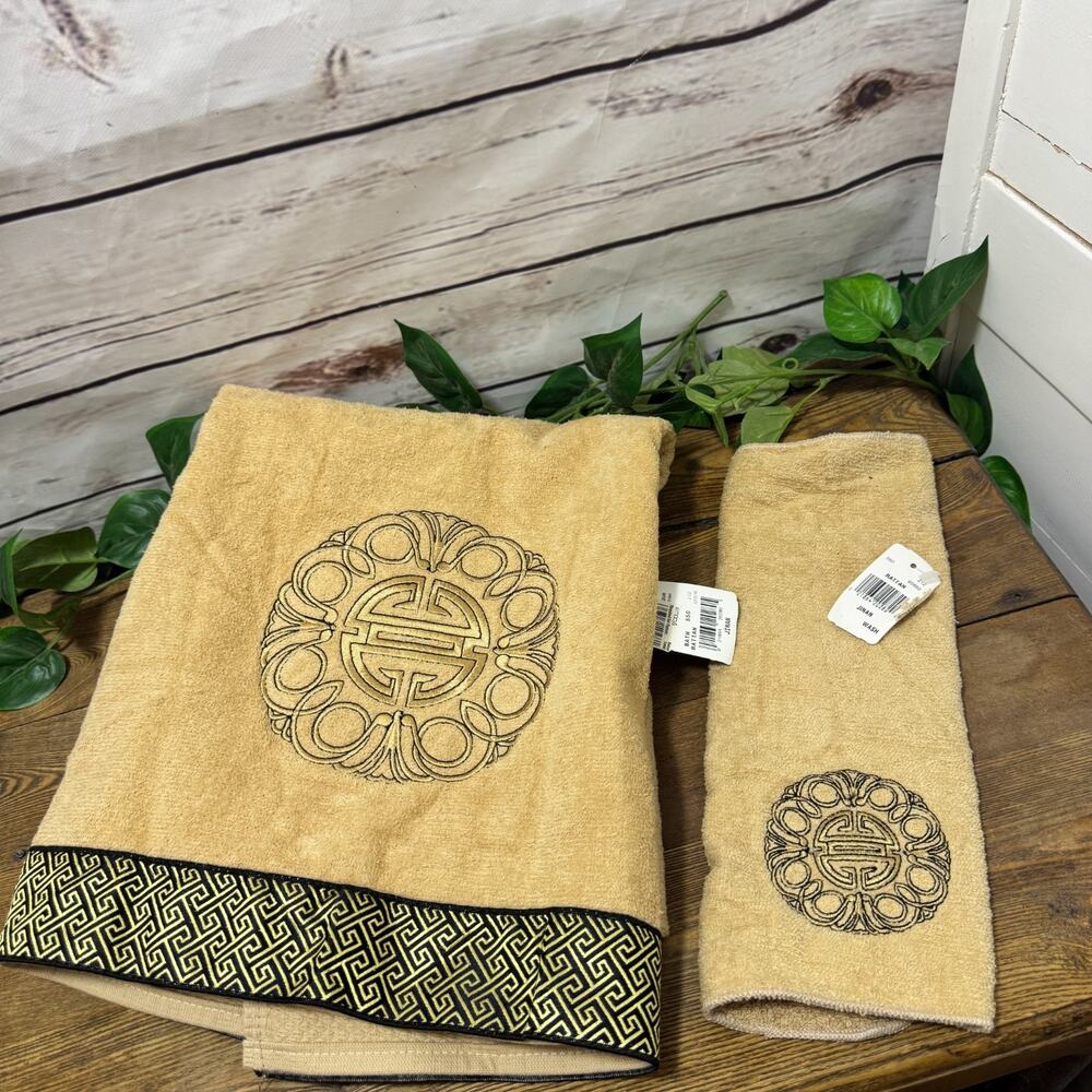 Avanti Rattan Jinan Aztec Medallion Bath Towel 27X52 & Wash Cloth Decorative NEW